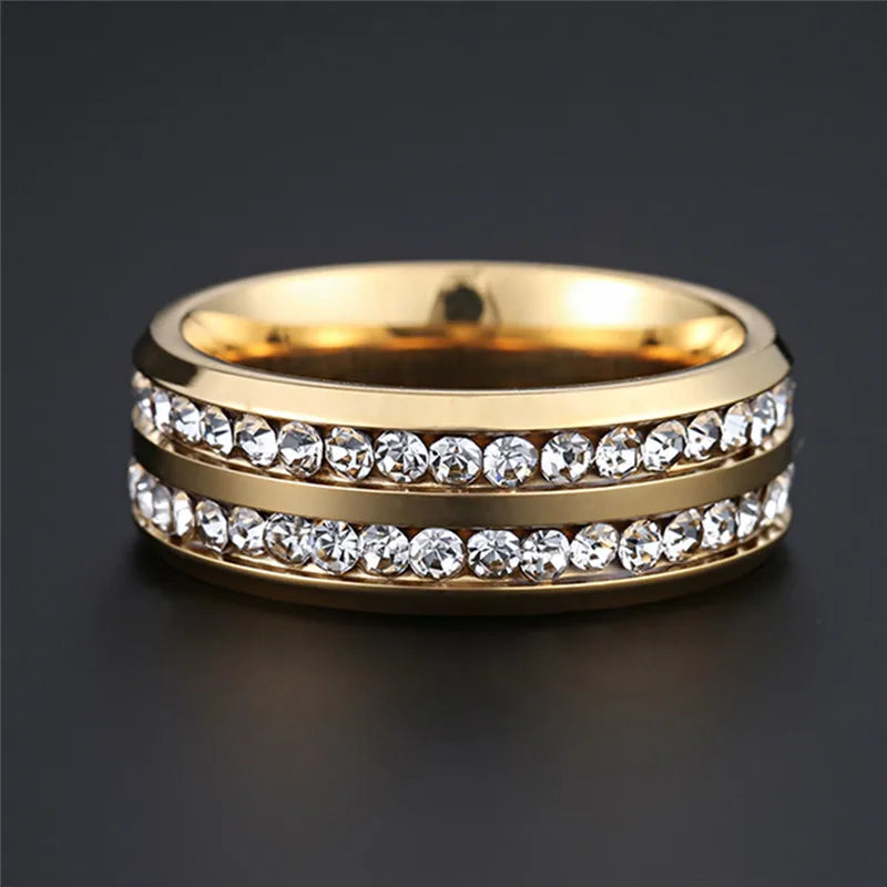 ZORCVENS Trendy Stainless Steel Crystal Zircon Rings For Men Wedding Jewelry Accessories Gift Fashion Men Rings