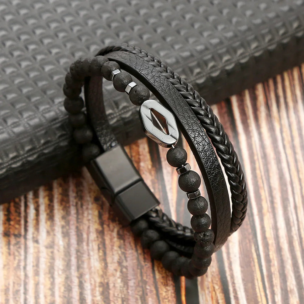 Hot Fashion Beads Leather Bracelet Men Classic Tiger Eye Beaded Multi Layer Leather Bracelet For Men Jewelry
