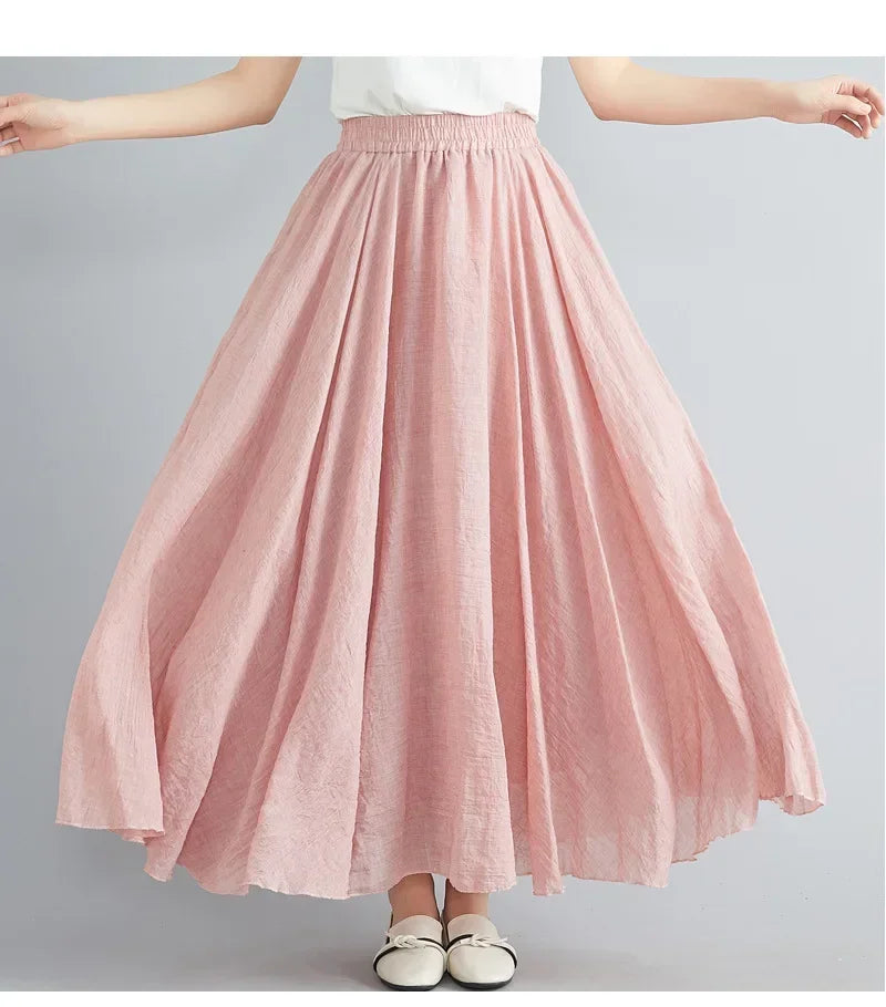 Cotton Linen Maxi  Casual Loose Long Skirt