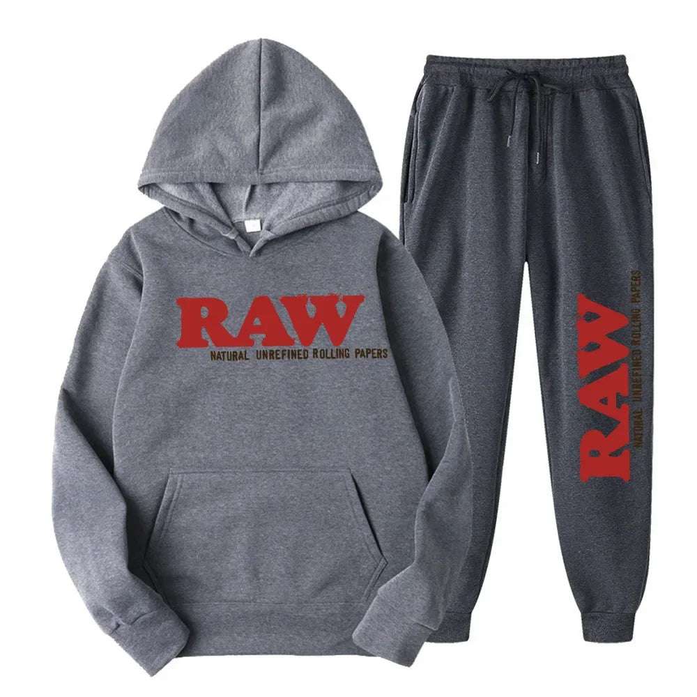 Men's Set RAW  Running Hoodie Sweatpants Men's Set 2PK Autumn Winter Casual Woolen Sportswear