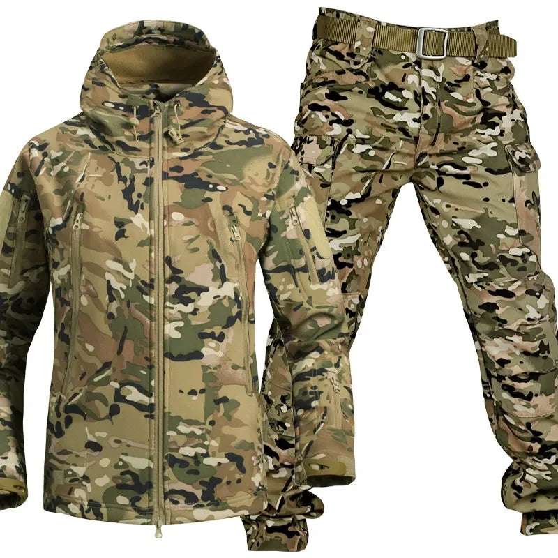 Shark Skin Soft Shell Autumn and Winter Plush Thickened Mountaineering Tactics Training Breathable Windproof Charge Suit