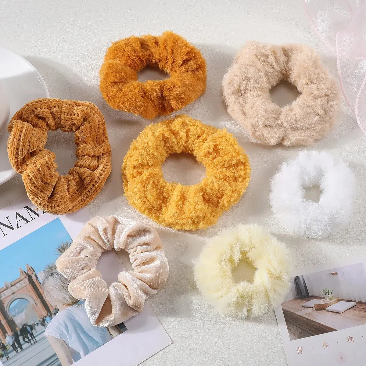 7 Pcs/Set Women Hair Scrunchies Set Plush Solid Hair Band Ponytail Holder Rubber Bands Hair Ties Hair Accessories
