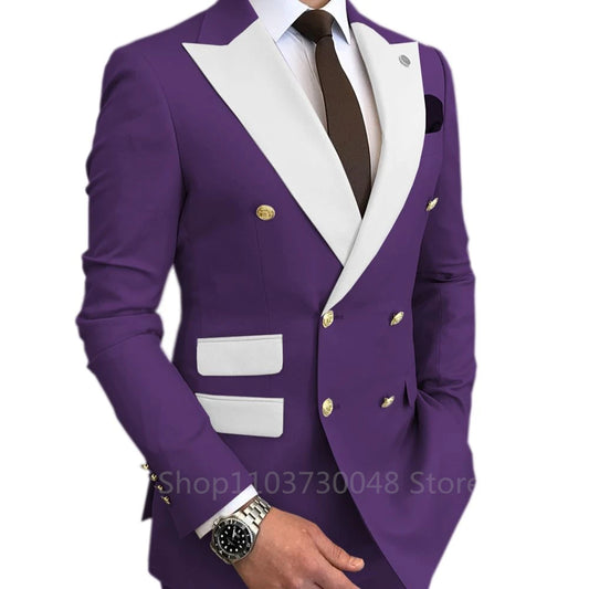 Slim Fit 2 Piece Wedding Men's Suits Solid Groom Tuxedos Formal Suits for Prom Party Best Man Peak Lapel Blazer Pants