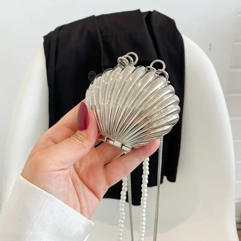 Summer Lipstick Bags for Women Fashion Pearl Mini Purse Crossbody Bag High Quality Gold Shell Bag Designer Shoulder Bag