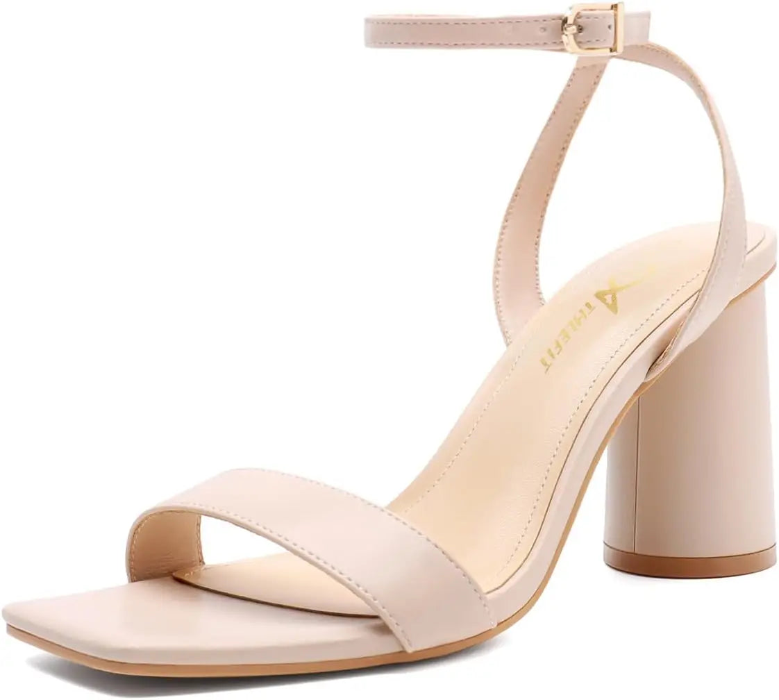 Strappy Chunky Block Heels Fashion Square Open Toe Heeled Sandals Ankle Strap