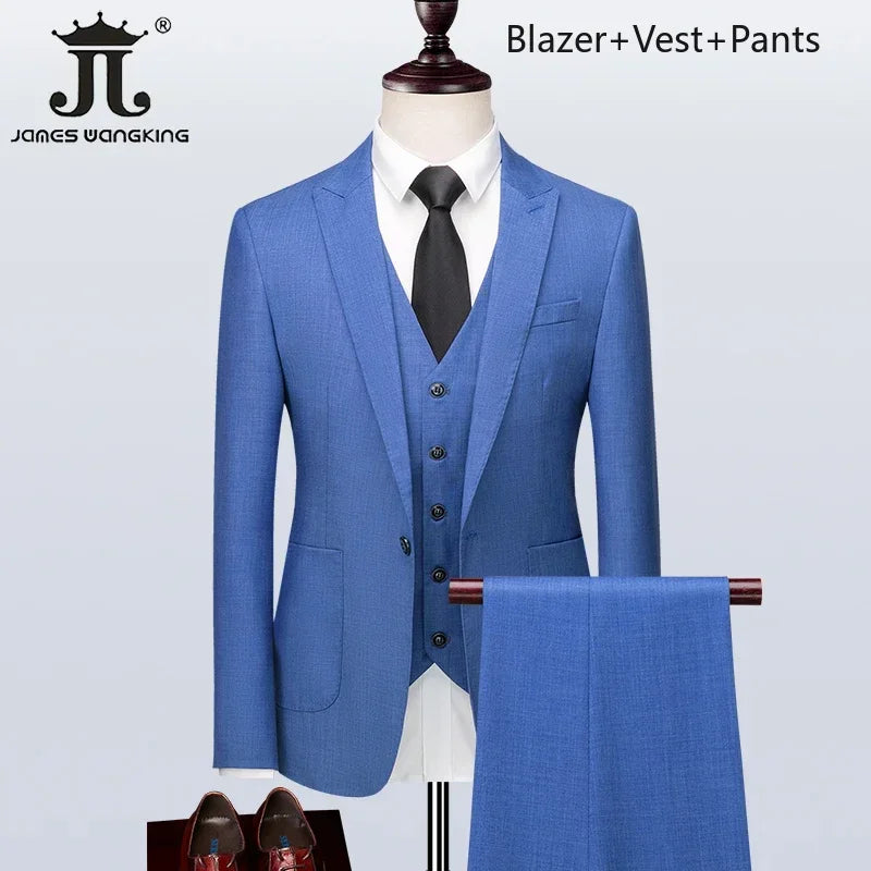 ( Blazer + Vest + Pants ) Boutique British Style Men's Suit Plaid Dress Business Casual Formal Suits 3Pcs Set