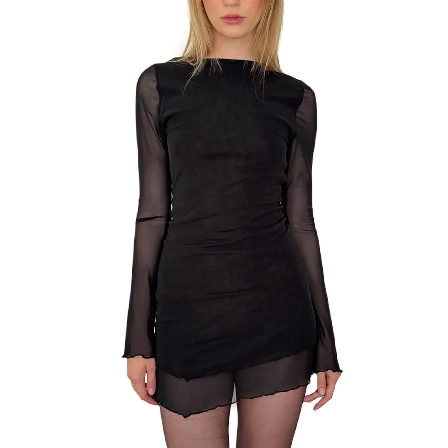 Mesh Dress Casual Long Sleeve Patchwork Backless Party Mini Dress