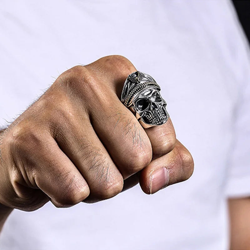 Retro Colored Navy Officer Skull Ring For Men Gothic Rock Open Ring Biker Accessories Handmade Jewelry Unisex Gift