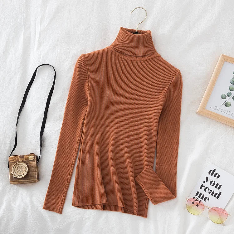 Women's Turtleneck Sweater Knitted Soft Pullovers cashmere Jumpers Basic Solid Soft Sweaters Women Autumn Winter Casual Top