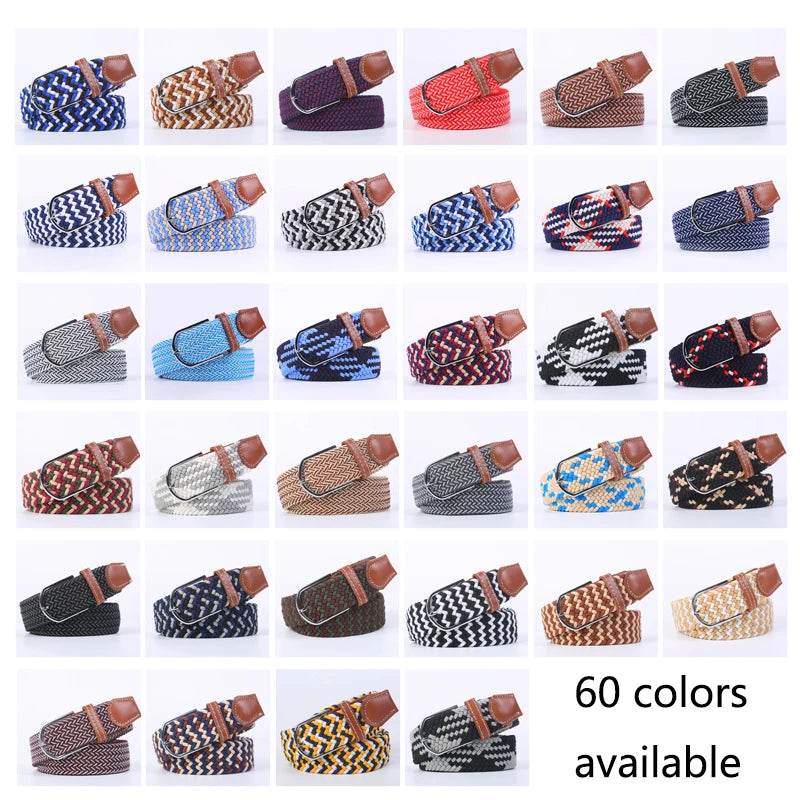 Casual Knitted Pin Buckle Belt Woven Canvas Elastic Expandable Braided Stretch Belts Women Jeans