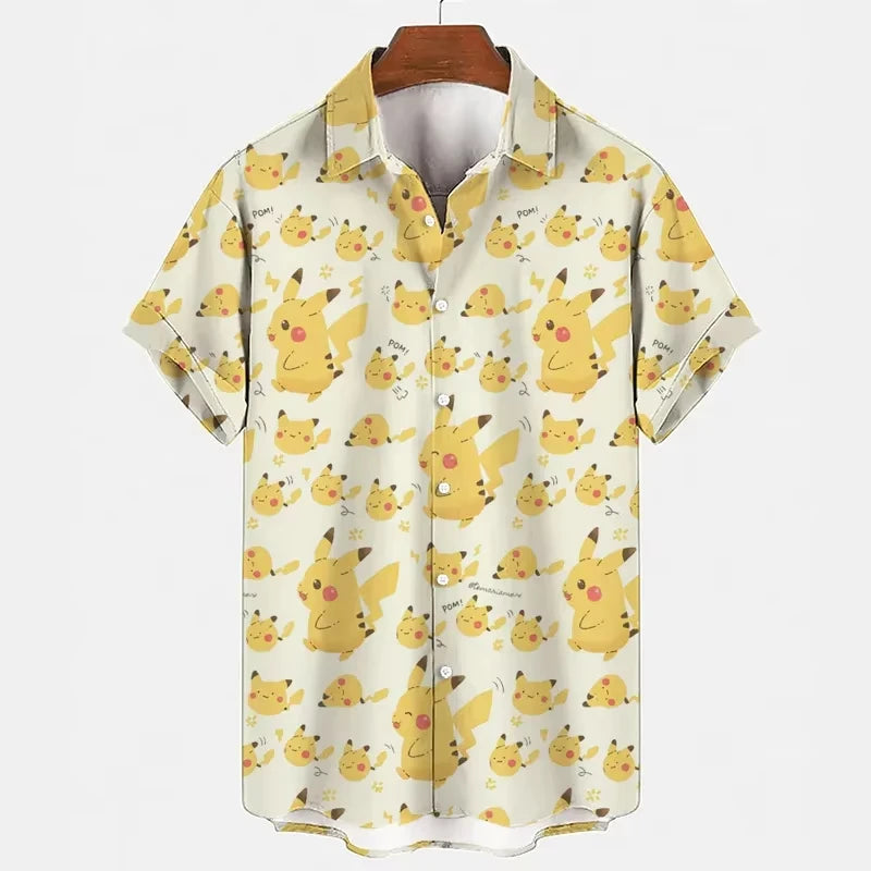 MINISO Pokemon Pikachu Men's Short-sleeved Shirt Beach Shorts Set Men's Summer Street Fashion Men's Casual Hawaii Shirt Suit