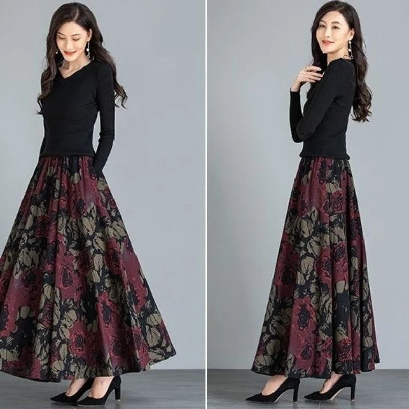 Pocket Skirt High Waist Vintage Floral