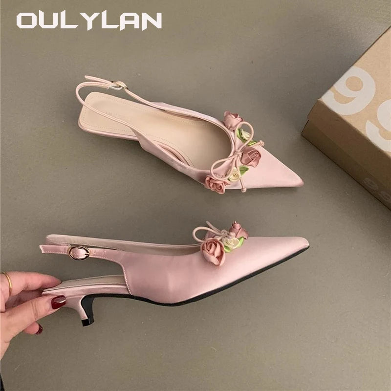 French Style Matching Skirt with High Heels Shoes Exquisite Sandals Flower Decoration Elegant Sandals