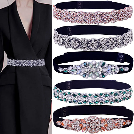 Elastic Belt Fashion Sparkly Rhinestone Stretch Waistband