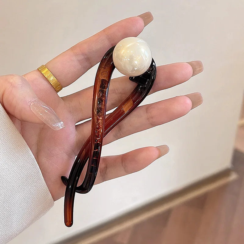 Twist Hair Clip Plastic Acrylic Bead Imitation Pearl Hairpin Twisted Design Women Hair Accessories