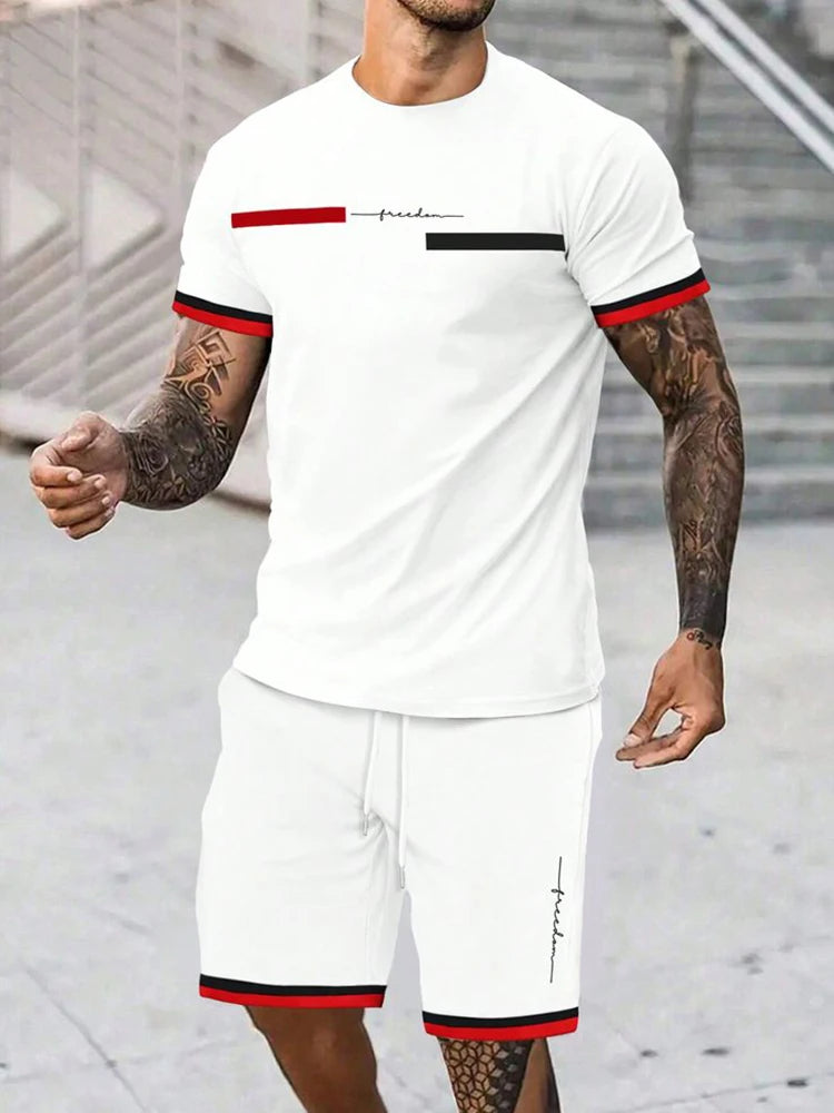 Summer 3D print men's round neck short-sleeved T-shirt shorts suit 2-piece high-quality casual street cool sports suit