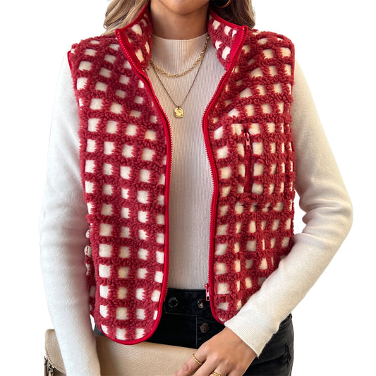 Faux Fur Vest Sleeveless Stand Collar Zip Up Vest Jacket with Pockets