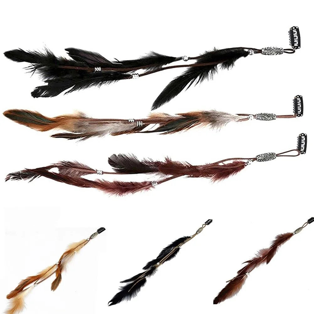 Bohemian Feather Hairband Women's Festive Masquerade Carnival Hippies  Indian Prom Gypsy Long Tassel Hair Accessories