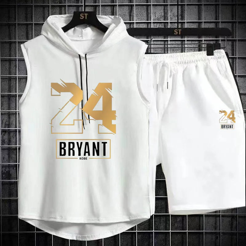 Men's Two Piece Set Casual Sleeveless T-Shirt and Shorts Set Men's Sports Suit Fashion Short Sleeve Tracksuit Hooded T-shirt suit