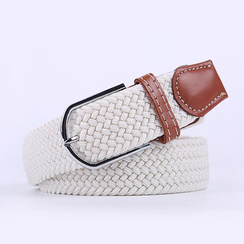 Casual Knitted Pin Buckle Belt Woven Canvas Elastic Expandable Braided Stretch Belts Women Jeans