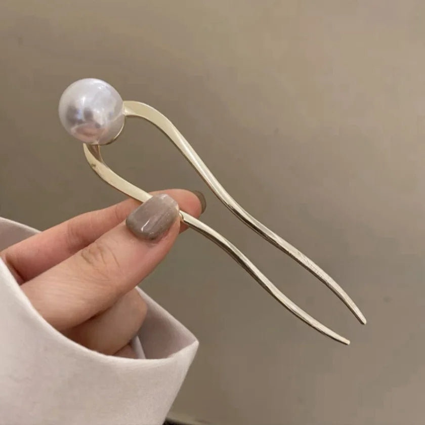 Pearl Hairpins U-shaped Metal Shell Hair Clip Pins Women Girls Hair Sticks Bun Maker Hair Styling Accessories Gifts