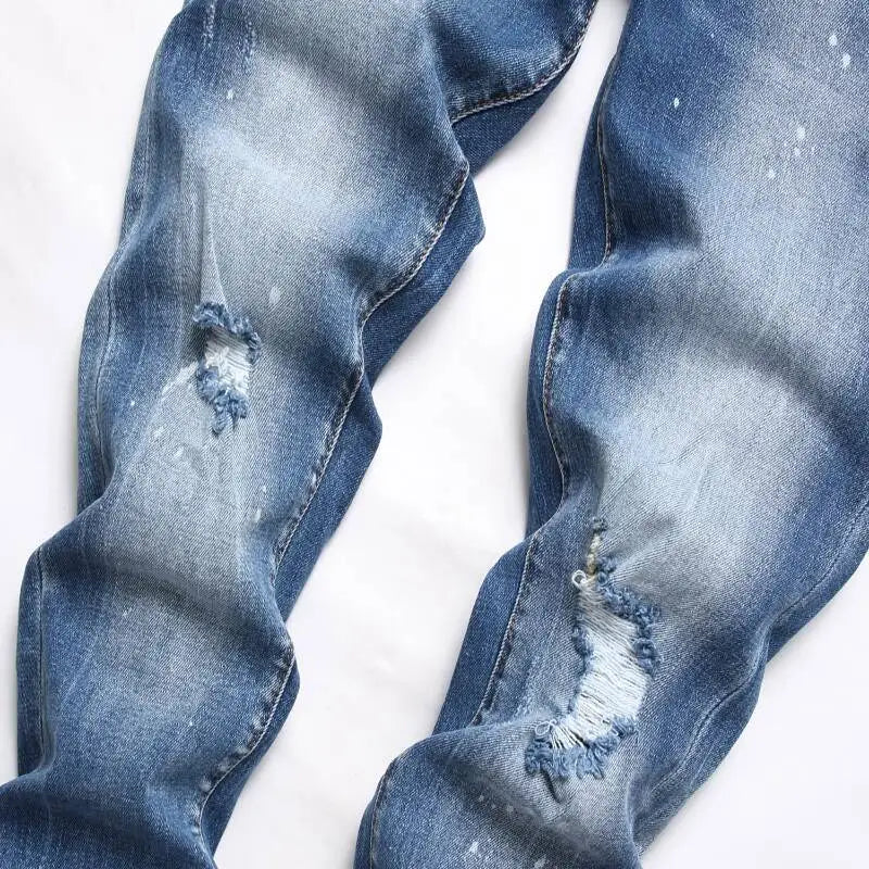 Street Trendy Jeans Fashion Hanging Decoration Trend Swinging Paint Slim Fit Mid Waist Long