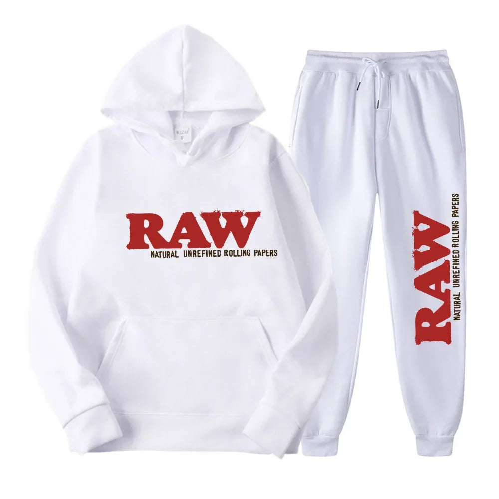 Men's Set RAW  Running Hoodie Sweatpants Men's Set 2PK Autumn Winter Casual Woolen Sportswear