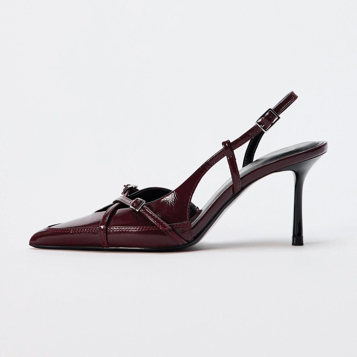 Sexy Women's High Heels Pumps Shoes Sandals Slingbacks Patent leather Pointed Toe Party Wedding Shoe Office Black