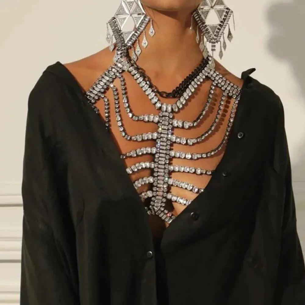 Rhinestone Multilayer Body Chain Jewelry  Crystal Chest Chain Bra Lingerie