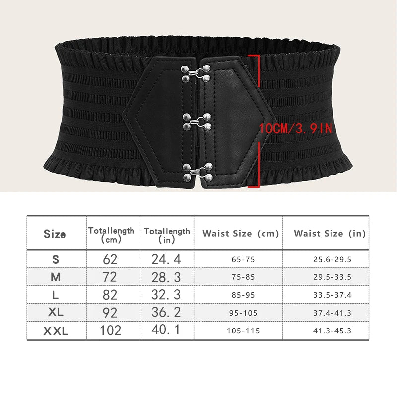 Vibrant Triple Buckle Elastic Waistband Ruffles Wide Belt - Elegant Decorative with Adjustable Strap