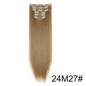 Synthetic 24Inch 16 Clips in Hair Extensions Long Straight Hairstyle Hairpieces Heat Resistant False Hair Daily Use