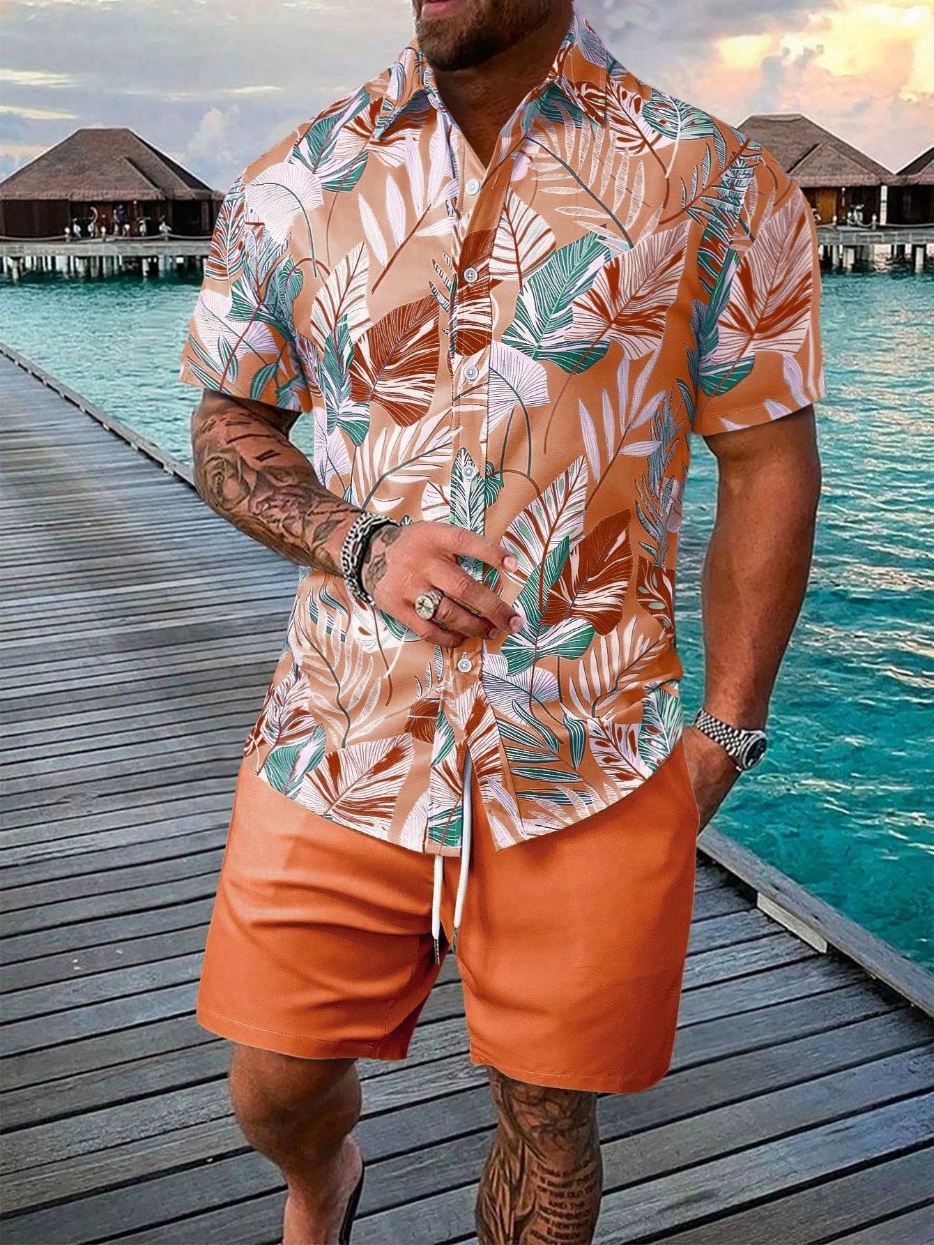 Summer Palm Tree 3D Print Men Shirts Beach Shorts Sets Hawaiian Short Sleeve Shirt Shorts 2 PCS  Hawaiian Suits Street Clothes