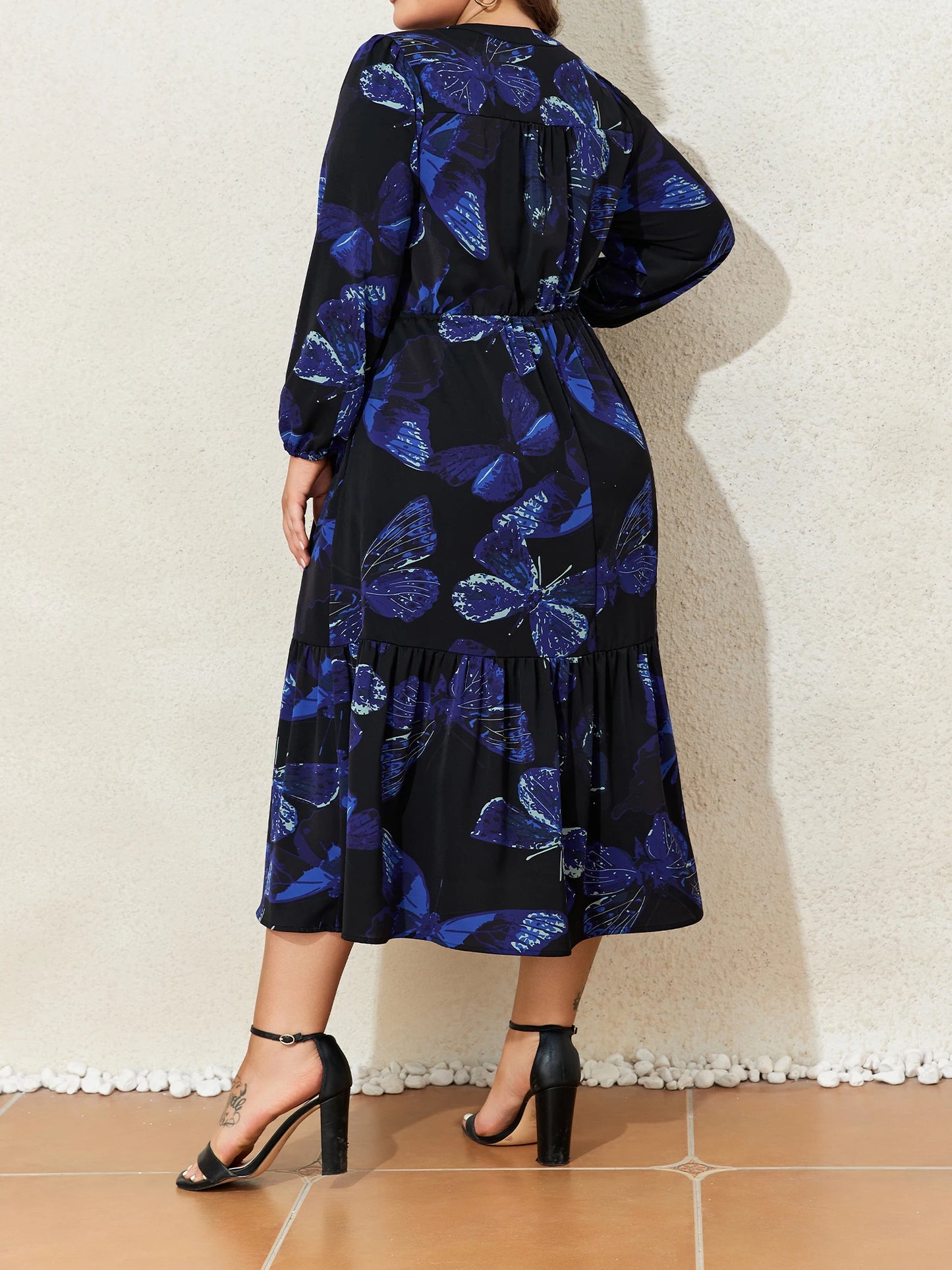 Plus Size Long Sleeve Dress for Women Solid  Casual Shirt Large Dress