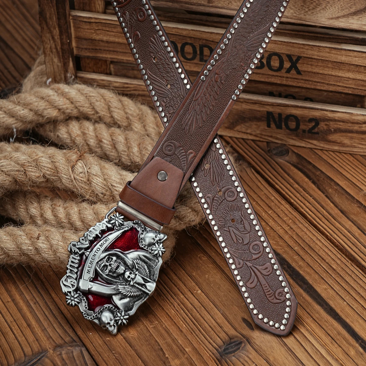 Men & Women PU Leather-Belts - Vintage Belt Eagle Engraved Leather Grim Reaper Buckle Belt for Jeans