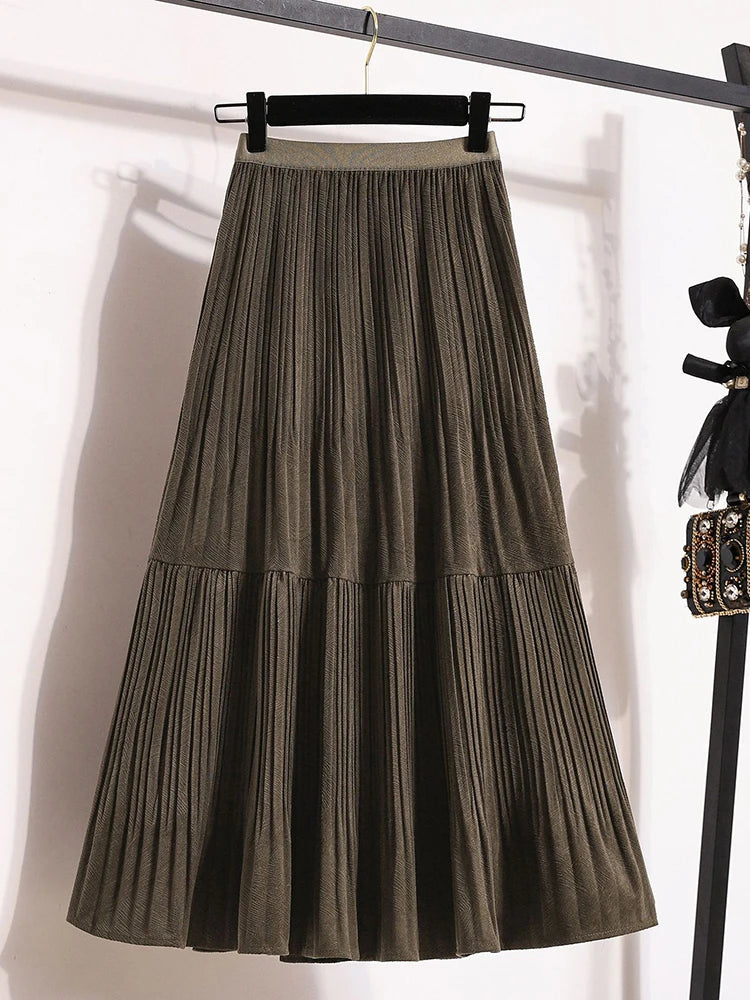 Velvet  Umbrella Skirt Folded High Waist  Medium Long  A-line