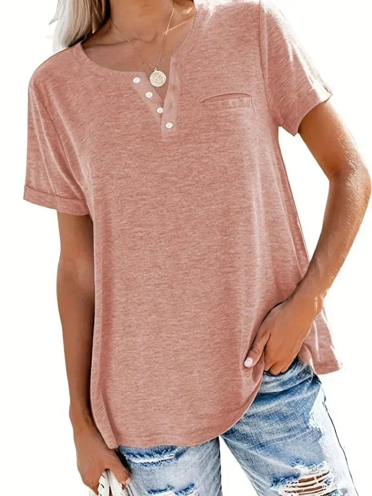 Plus Size 1XL-8XL Women's Loose Tops Ladies Casual V-neck Short Sleeve Pocket T-shirt Spring and Summer Style