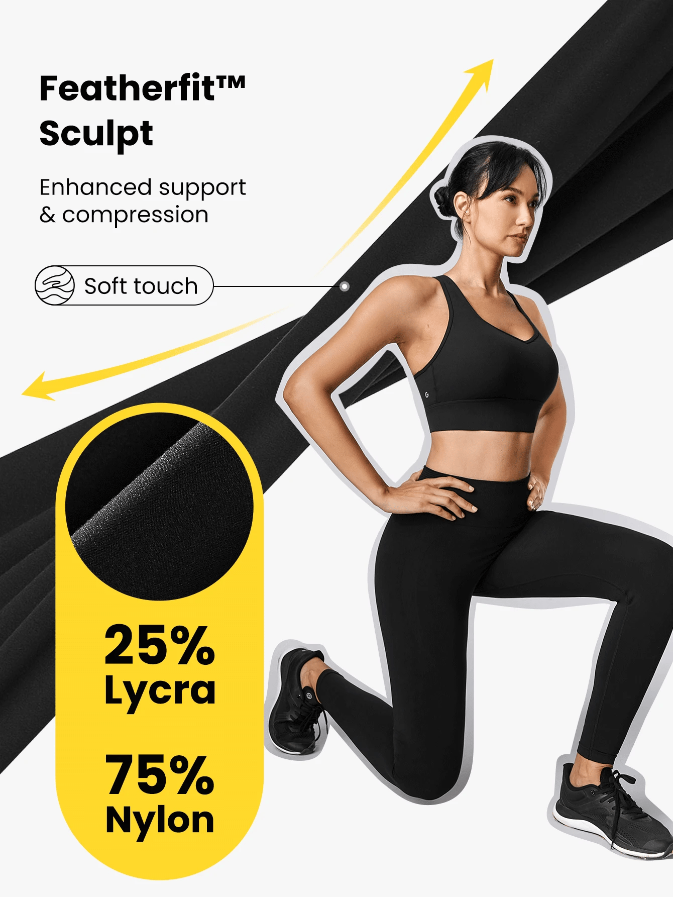 FeatherFit™-Sculpt V Neck Racerback Sports Bra  Medium Support Workout