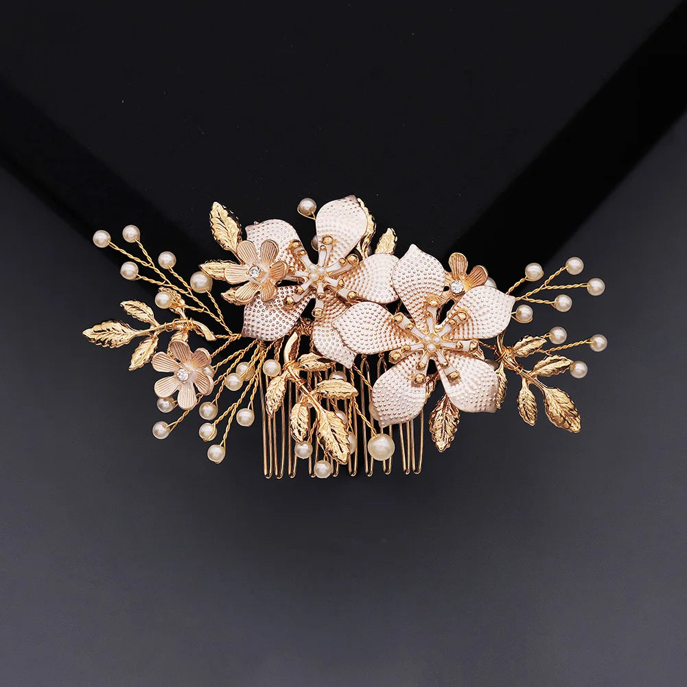 Golden Luxury Pearl Hair Comb Classic Jewelry Crystal Side Bangs Hair Clip For Women Elegant Headpieces