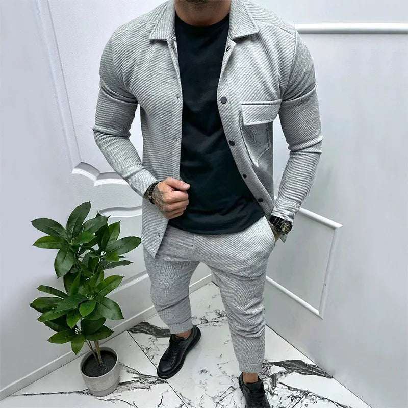 Amazon heavy twill jacket casual pants men's new solid color two-piece suit