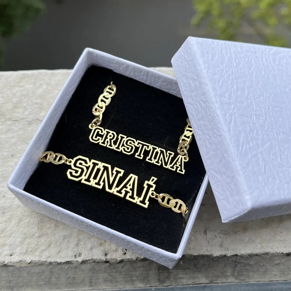 Custom Name Hollow Necklace Hip-Hop Gold Letter Bracelet With Flat Clip Chain