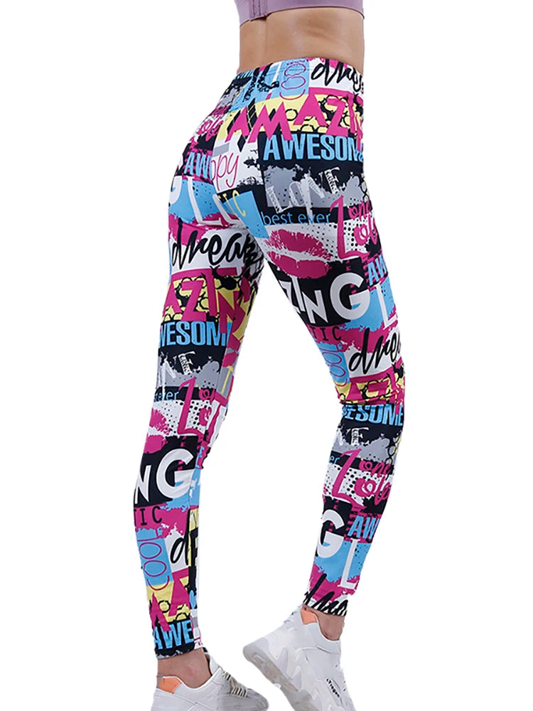 Graffiti Leggings Patterned Print Leggings For Women Leggings Houndstooth  Elastic Design Vintage Leggings