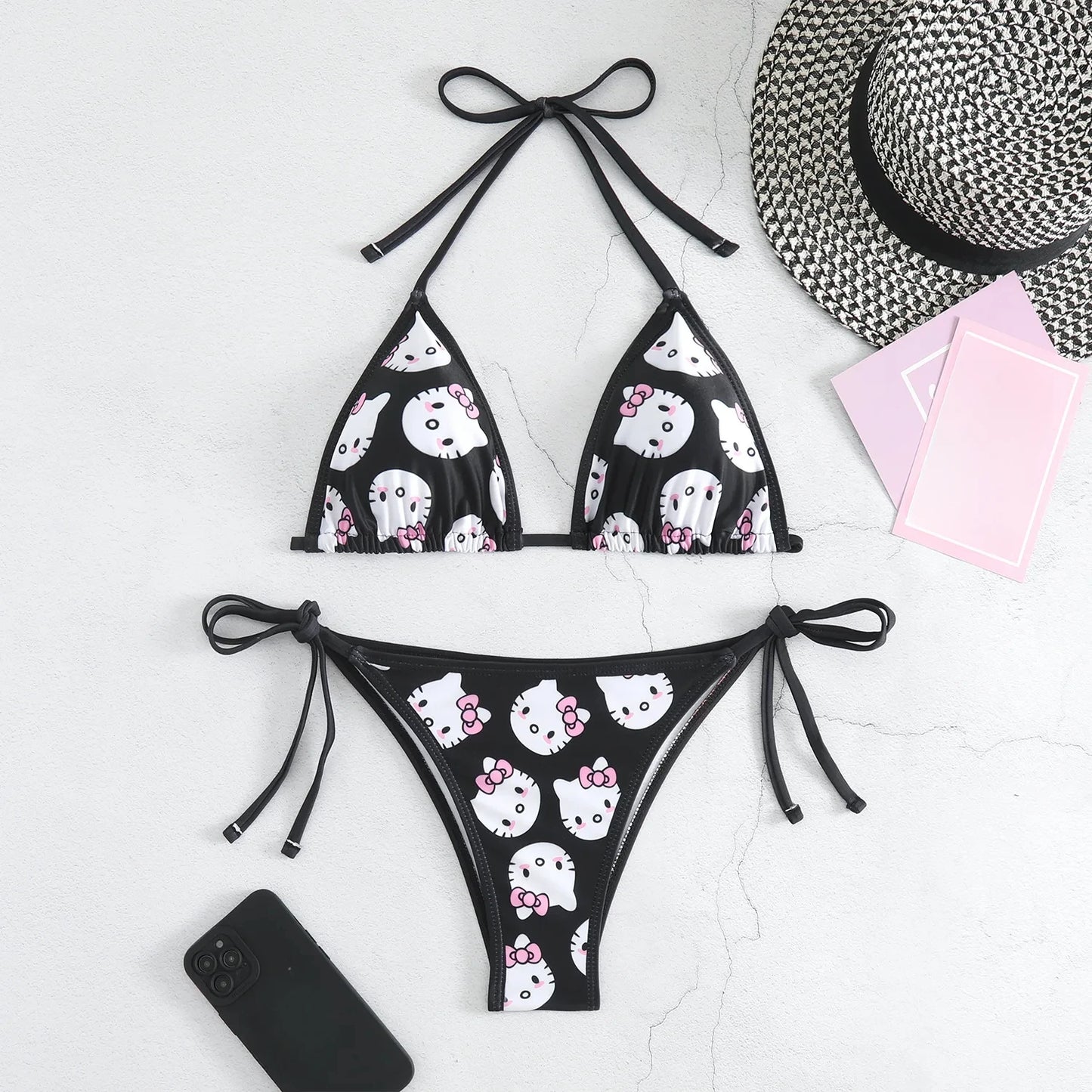 Hello Kitty Bikini Set Swimsuit Beach Strappy Panties Sexy Swimwear
