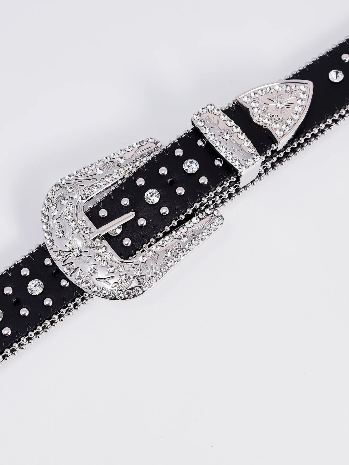 Women Fashion Dazzling Rhinestone Belt Western Cowgirl Bling Studded Design Faux Leather Diamond Belt for Jeans Dress