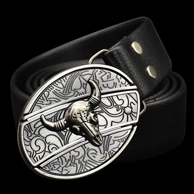 Adult Carved Invisible Knife Buckle Waist Belt Adjustable Personality Genuine Waist Belt