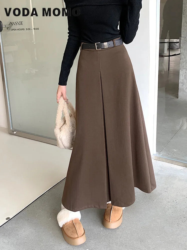 Retro High Waist Slim Mid-length  A-line Skirt