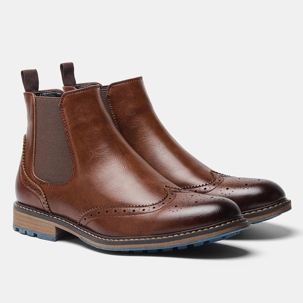 Brogue Chelsea Men Boots 2025 American style Comfortable Fashion Leather Boots
