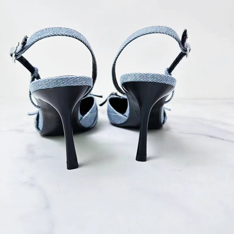 Sexy High Heels Pumps Shoes Pointed Toe Slingbacks Denim