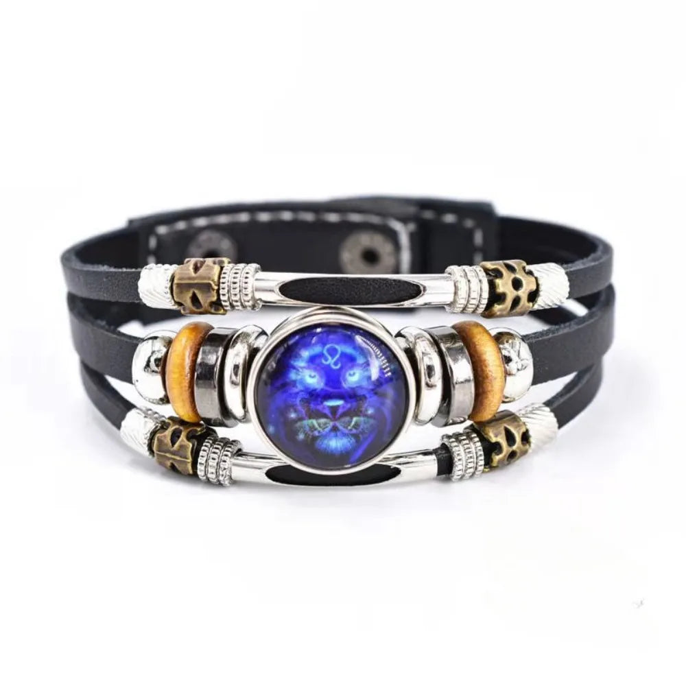 Twelve Constellations Luminous Leather Bracelet Retro Multi-layer Beaded Leather Bracelet Jewelry