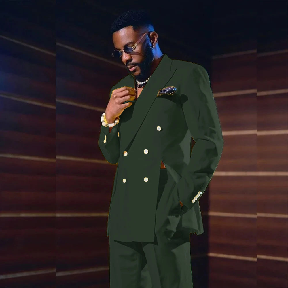 Fashion Men's Suits Special Style Double Breasted Peaked Lapel Luxury Blazer 2 Piece Jacket Pants Chic Blazer Customized