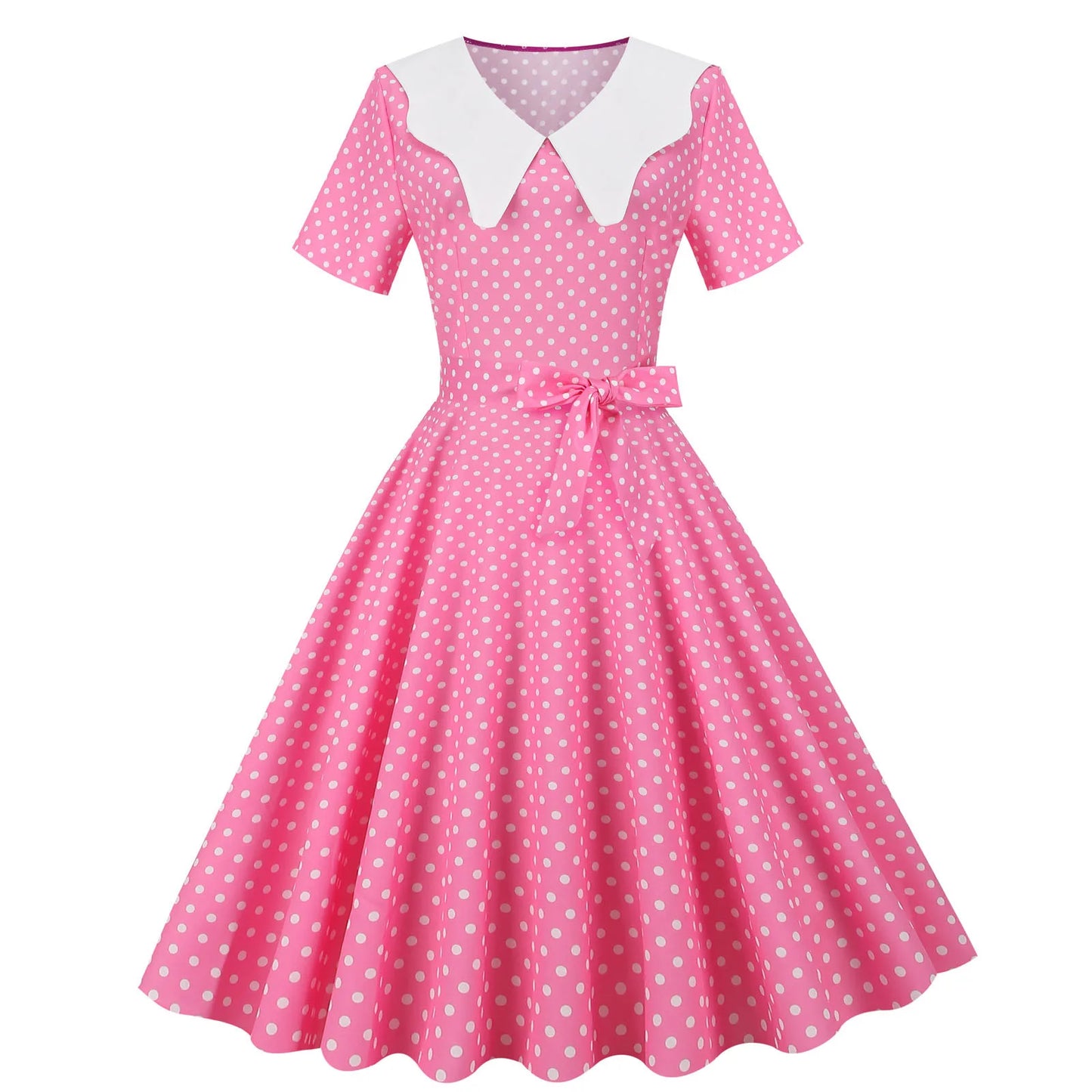 French Vintage Solid Dress Women Summer Retro 50s 60s Pin Up Rockabilly Party Dress